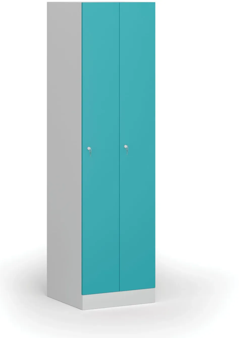 Metallspind S1, schmal, 2 Abteile, 1850 x 500 x 500 mm, Zylinderschloss, grüne Tür