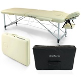 Vendomnia Mobile Massageliege Massagetisch Massagebank 2 3 Zonen klappbar Tasche Holz Alu - creme