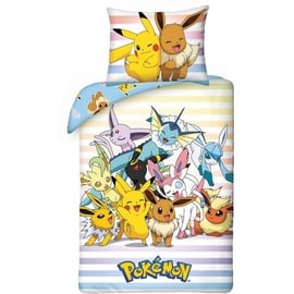 Halantex Bettwäsche Pokemon, 100 % Baumwolle, Bettbezug 140 x 200 cm + Kissenbezug 65 x 65 cm
