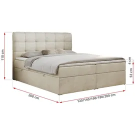 MKS Meble MKS Boxbett, Beige, Textil, 2-Sitzer, H3, Rechteckig, 180x200 cm, Schlafzimmer, Betten, Boxspringbetten