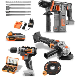 20V Akku PowerTool-Bundle mit Winkelschleifer, Akkuschrauber & Bohrhammer