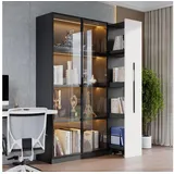 STILVORA Vitrine Vitrine mit LED&Glastür,Seitenauszug,Rollschrank,Aluminium Türrahmen (Badezimmerschrä,Esszimmerschrank, 1-St., 160 cm hoch) mit Glastür und LED, Seitenauszug schwarz 110.5 cm x 160 cm x 35 cm