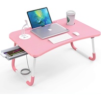 Elekin Tragbar Laptoptisch, Faltbare Notebooktisch Betttisch Lapdesks mit Tassenschlitz, Multifunktionstisch Zeichentisch für Sofa Bett mit Geschenk Pink