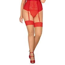 Obsessive Halterlose Strümpfe Strapsstrümpfe Blossmina beige-rot in Übergrößen (1-Paar) beige|rot 4XL/5XL