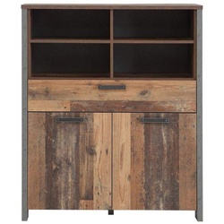 Forte Möbel Highboard Highboard Kommode CLIF 2 Türen 1 Schublade Optik: Old Wood Vintage braun