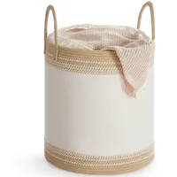 Songmics Wäschekorb 60 L mit Deckel, Baumwollseil, Zugband, für
