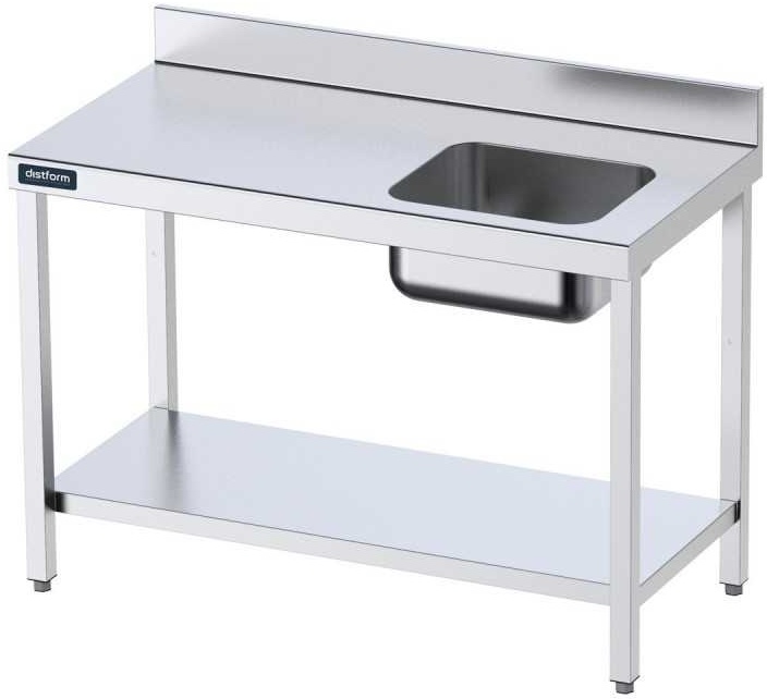 Tisch aus rostfreiem Stahl. Chefkoch-Tablett rechts mit Ablage 1200x700mm.