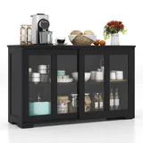 COSTWAY Sideboard, Küchenschrank mit Glasschiebetüren & verstellbarem Ablage, Buffetschrank Aufbewahrungsschrank, für Küche, Esszimmer, Wohnzimmer, 107 x 33 x 64 cm, Holz (Schwarz)