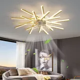 Leise Deckenventilator mit Beleuchtung Wohnzimmer LED Deckenventilator mit Ventilator Dimmbar mit Fernbedienung Fan Deckenleuchte Für Wohnzimmer Schlafzimmer Esszimmer Deckenleuchte (Gold, L92cm)