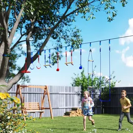 aiyaplay Ninja Warrior Hindernisparcours für Kinder 10 m Ninja Slackline Kit Blau
