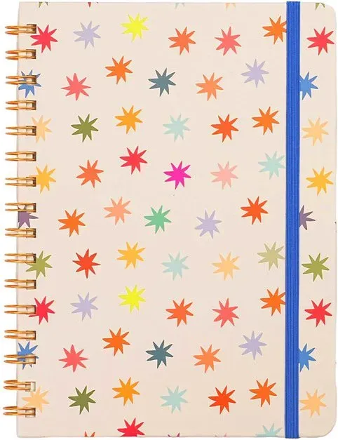 Jubiluu Divers A5 Hardcover Spiralbindung liniertes Notizbuch - 96 Blätter (100 g Offestpapier), mit Gummiband - Klassische Creme für Schreiben, Schule und Büro, Geschenkidee - Starburst Floral