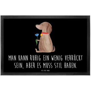 Mr. & Mrs. Panda Fußmatte Hund Blume, Haustürmatte 60 x 90 cm, Schwarz, Schmutzmatte, Fußmatten, Höhe: 60 mm schwarz 90 cm x 60 cm x 60 mm