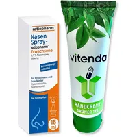Nasenspray Ratiopharm 15ml inclusive einer Handcreme von vitenda - die zuverlässige Lösung bei Schnupfen mit verstopfter Nase, befreit schnell und effektiv