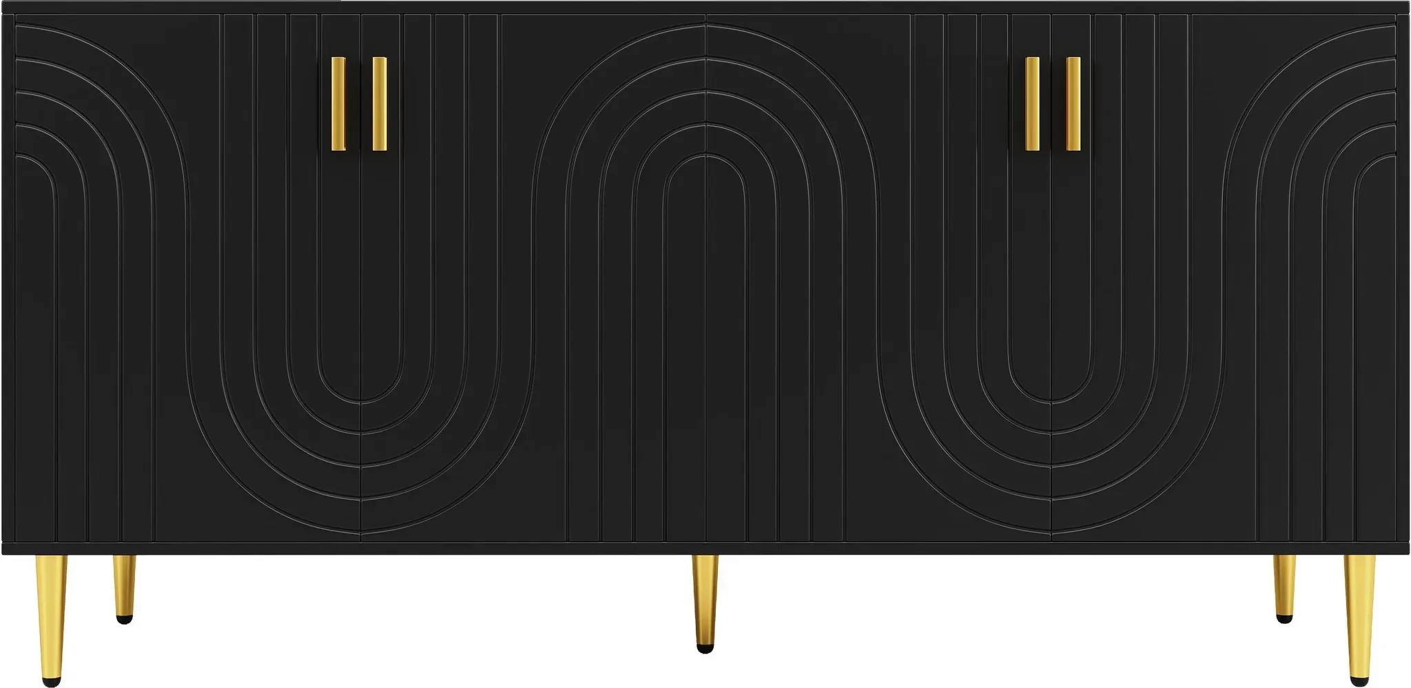 Küchenschrank, Sideboard mit einzigartigem Wellendesign, vielseitiger Stauraum, bis 60 kg, Leicht zu reinigen und pflegen, 152×40×75 cm, Schwarz
