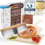 Profi Pizzastein, Pizzaschieber & Pizzamesser Set - Pizzaschaufel, Backstein & Wiegemesser für Backofen, Cordierit Pizzaofen-Material 4-teiliges Set Backstein, Pizzaschieber, Pizzaschneider & Handbuch