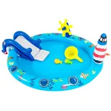 COSTWAY Planschbecken, (1-tlg), Spielzentrum, aufblasbar, Wasserpark mit Rutsche blau 153 cm x 188 cm x 63 cm