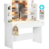 CASARIA Schminktisch Lucia Weiß 140x110x40cm mit LED Beleuchtung Schubladenbeleuchtung Distanzsensor 4 Ablagen Schlafzimmer Frisiertisch Schminkkommode Make-up Holz