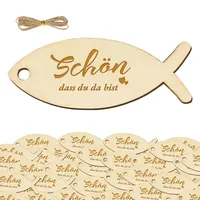 40 Stücke Holz Geschenkanhänger, Schön DASS Du Da Bist, Holzanhänger Fischform Holzscheiben Holzdeko, Hochzeitsdeko, Gastgeschenke, Geburtstagsgeschenke, Streudeko für Kommunion Konfirmation Taufe