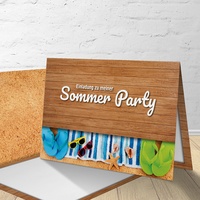 5 Einladungskarten mit passenden Umschlägen, Einladungskarten fürs Grillfest, Sommerfest, Gartenfest, Gartenparty, Klappkarten im Set zu 5 Stk. "Strand"