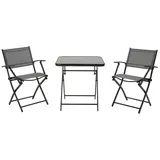 Outsunny Balkonset Balkonmöbel 1 Tisch+2 Stühle Gartenmöbel Set Sitzgarnitur Metall Mesh Schwarz+Grau -