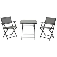 Outsunny Balkonset Balkonmöbel 1 Tisch+2 Stühle Gartenmöbel Set Sitzgarnitur Metall Mesh Schwarz+Grau -