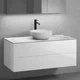 neoro n50 Unterschrank B: 120 cm mit 2 Auszügen, Waschtisch Ø 45 cm weiß matt, B: 120.5 BN0106WM+BN0424WH+BN0404C1