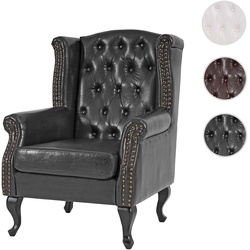 Sessel Relaxsessel Clubsessel Ohrensessel Chesterfield, Kunstleder ~ schwarz ohne Ottomane