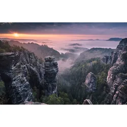 Fototapete PAPERMOON "Photo-Art ANDREAS WONISCH, SONNENAUFGANG AUF DEN FELSEN", bunt, B:4,50m L:2,80m, Vlies, Tapeten