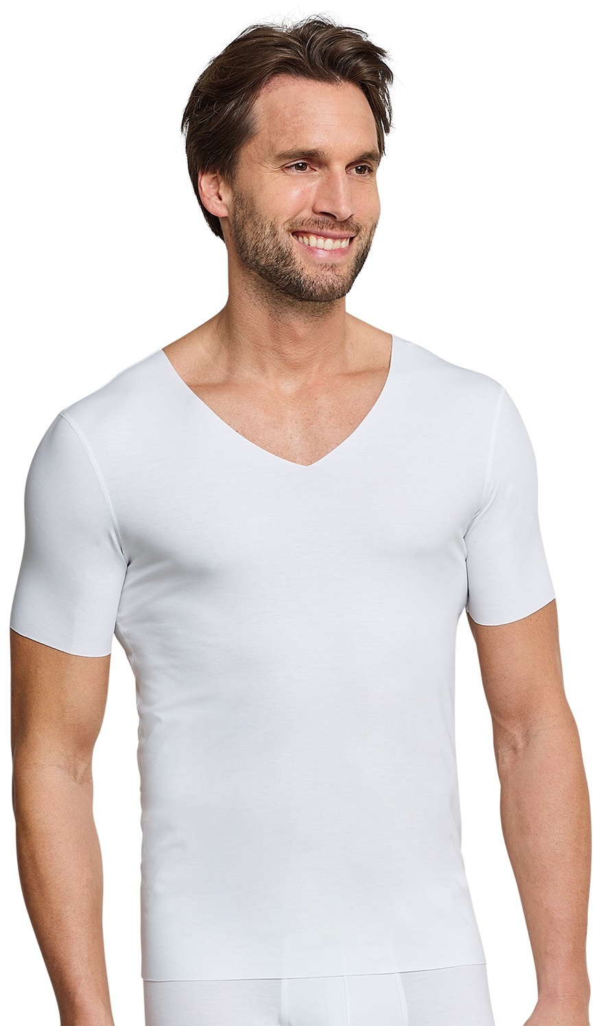 Schiesser T-Shirt Seamless V-Ausschnitt Laser Cut Kurzarm (Interlock, nahtlos) Unterwäsche weiss Herren