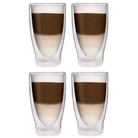 Filosa Latte Macchiato Gläser doppelwandig (4x 370ml), Espresso Gläser, Teegläser, Cappuccino Gläser, Thermogläser doppelwandig Latte Gläser, Doppelwandige Gläser Latte Macchiato, Kaffeegläser