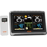 Vevor Wetterstation Funkwetterstation mit Wettervorhersage Thermo-/Hygrometer RCC-Atomuhr 19cm Display 100m Fernübertragung 7 Sprachen Alarmfunktionen Automatische Kalibrierung 3-stufige Dimmung