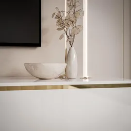 lookway Wohnwand Weiß hochglanz Holzwerkstoff, Uni, Rechteckig, 180x45x40 cm, Wohnzimmer, Wohnwände,