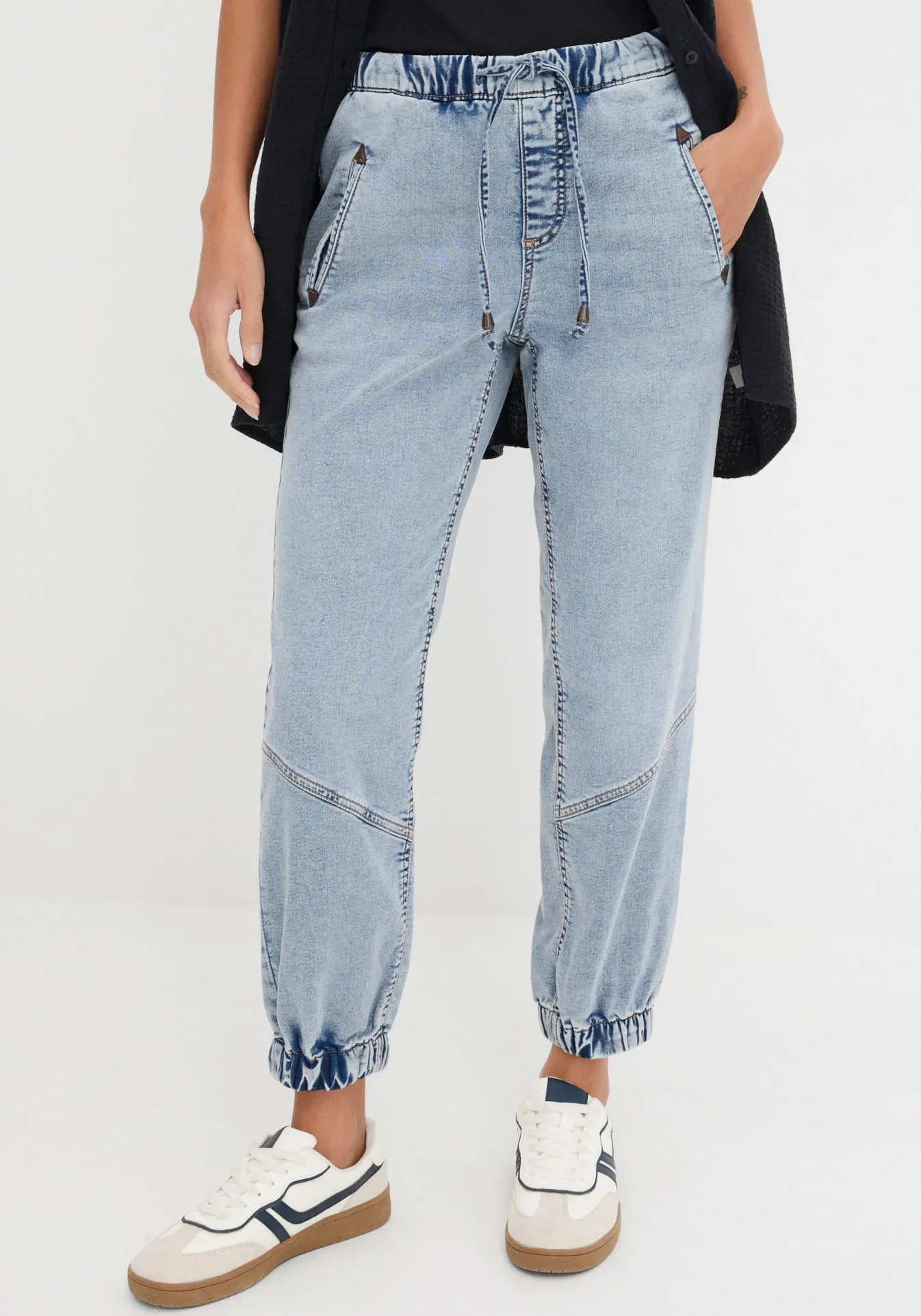 Jeansjeggings BONPRIX, Damen, Gr. 46, N-Gr, blau washed (länge: regulär), Denim/Jeans, Obermaterial: 73% Baumwolle, 25% Polyester, 2% Elasthan, loose fit, Jeans, loose fit Passform, aus Baumwolle, Polyester und Elasthan