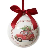 Christmas Decorations Kaemingk Weihnachtskugel Kunststoff 10cm - Christbaumkugel mit Weihnachtsauto Motiv Weihnachtsbaumkugel Christbaumschmuck Weihnachtsbaumdeko bruchfest Weiß Rot