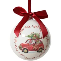 Christmas Decorations Kaemingk Weihnachtskugel Kunststoff 10cm - Christbaumkugel mit Weihnachtsauto Motiv Weihnachtsbaumkugel Christbaumschmuck Weihnachtsbaumdeko bruchfest Weiß Rot