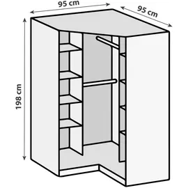 MID.YOU Wimex Clack, Silber, Weiß, Weiß Hochglanz, Holzwerkstoff, 8 Fächer, 95x198x95 cm, BQ - Bündnis für Qualität, Made in Germany, DIN EN ISO 9001, Schlafzimmer, Kleiderschränke, Eckschränke