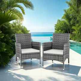Tectake Rattansessel 57 x 59 x 85 cm 2 St. inkl. Sitzbezüge 4 St. grau/hellgrau