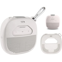WGear Schutzhülle für Bose SoundLink Micro Bluetooth-Lautsprecher mit Netztasche für Kabel und anderes Zubehör, Gummiband zur Sicherung des Geräts (White Smoke)