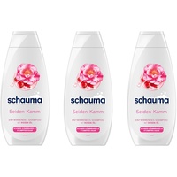 Schauma Entwirrendes Shampoo Seiden-Kamm (3x 400 ml), Haarshampoo pflegt ohne zusätzliche Spülung, Glanz-Shampoo für schwer kämmbares & stumpfes Haar, mit Rosen-Öl
