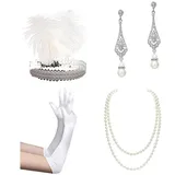 1920er Jahre Accessoires Set für Frauen Brüllende 20er Jahre Zubehör Flapper Kostüm mit 20er Jahre Stirnband Halskette Handschuhe Ohrring