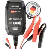 Absina Ladegerät für Motorradbatterie - Erhaltungsladegerät vollautomatisch für 6V & 12V Blei Batterie bis 26Ah / 12,8V Lithium