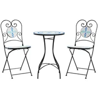 vidaXL Mosaik-Bistro-Set Blau und Weiß Eisen und Keramik