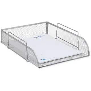 Relaxdays stapelbare Dokumentenablage, Büro Briefablage aus Metall für DIN A4, Schreibtischablage BxT 26x33,5 cm, silber, 1 Stück