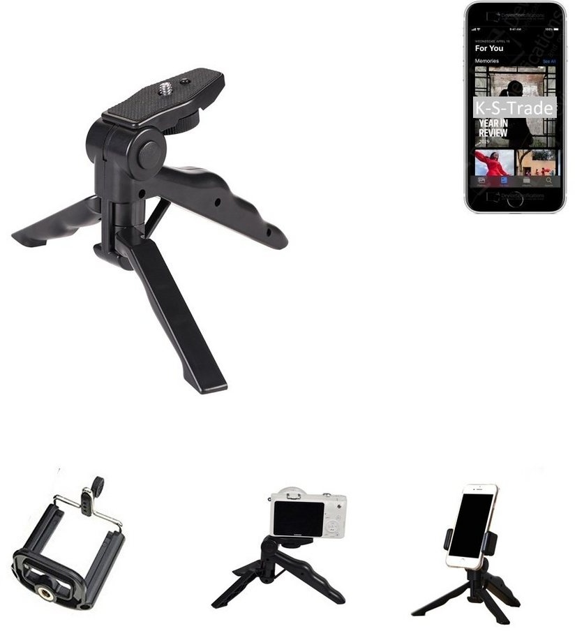 K-S-Trade für Apple iPhone SE (2020) Smartphone-Halterung, (Stativ Tisch-Ständer Dreibein Handy-Stativ Ständer Mini-Stativ) schwarz