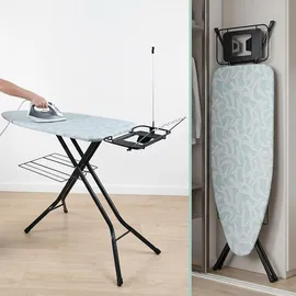Relaxdays Bügelbrett 123 x 46 cm höhenverstellbar, klappbar, Bügelstation & Ablage, mint/weiß