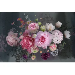 Fototapete PAPERMOON "BLUMEN ABSTRAKT-MUSTER DESIGN ROSEN BLUMEN DECOR RETRO", bunt, B:5,00m L:2,80m, Vlies, Tapeten