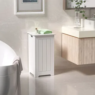 Costway Wäscheschrank freistehend, wäschetruhewäschesammler mit deckel Lagerschrank badezimmer Badschrank weiß - weiss - holz