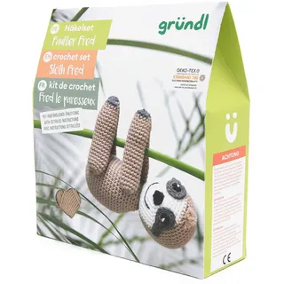 Häkel Set Faultier komplett - DIY Kreativset mit Garn, Nadel, Füllmaterial & Anleitung - Für Anfänger & Fortgeschrittene ab 12 Jahren - ca. 14cm Höhe