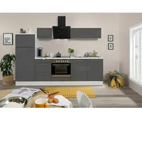 Respekta Premium Küchenzeile RP270WGCBO  (Breite: 270 cm, Grau, Mit Elektrogeräten)