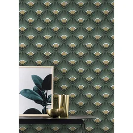 Rasch Textil Vliestapete Art-Deco 10 m x 0,53 m 0 g Grün/Gold 637618